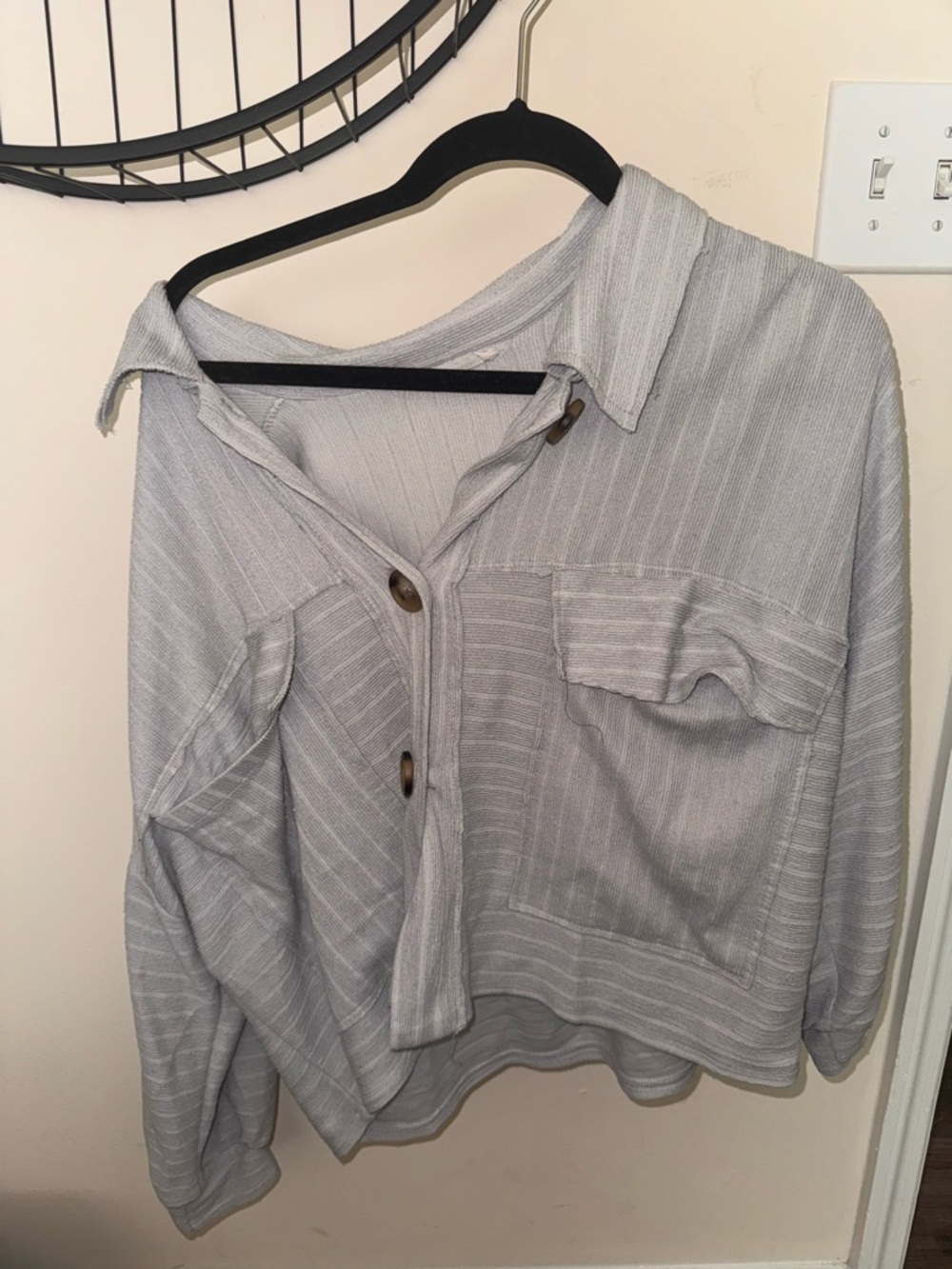 Gray sweater off the shoulder